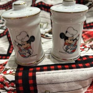 Disney collectible Mickey Mouse salt and pepper shakers featuring Chef Mickey.